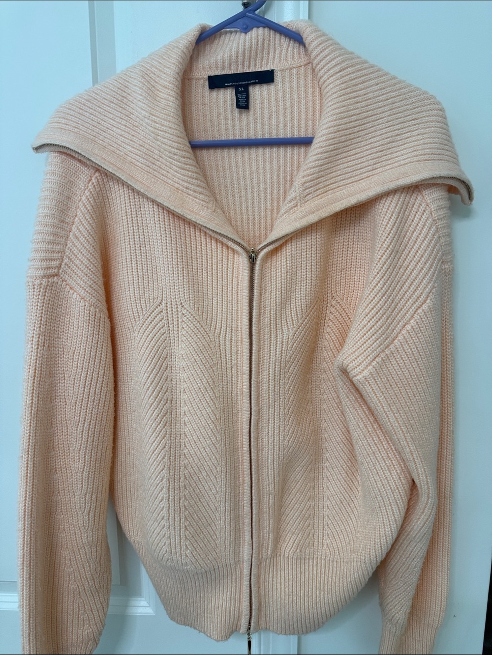 White House Black market Long Sleeve double Zip Front Sweater - Peach